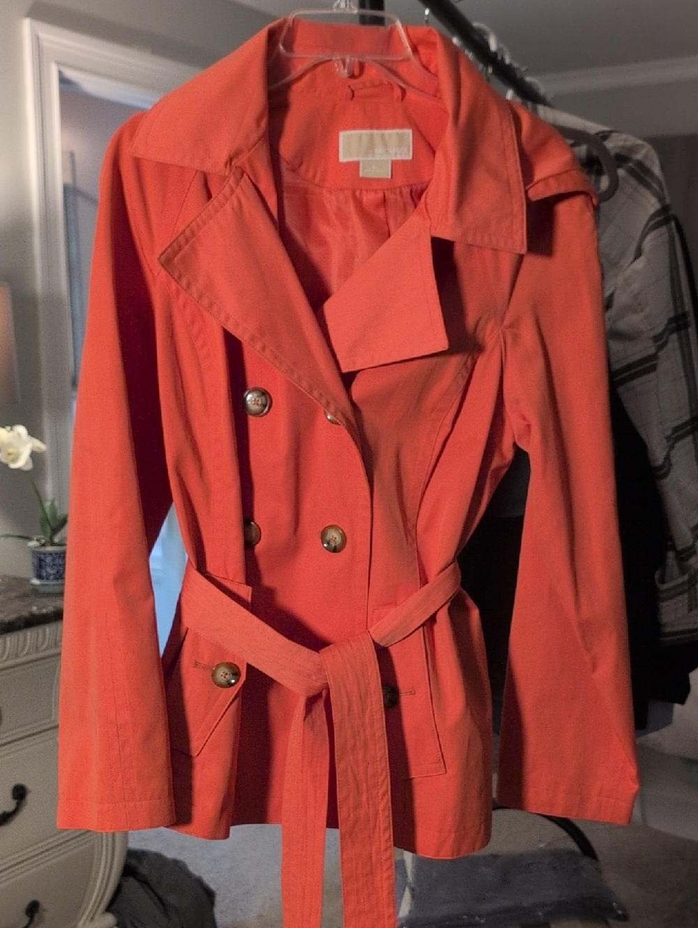 Michael Kors Coral Double-Breasted Trench Coat with Belt